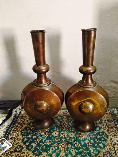 Antique Brass Vases pair