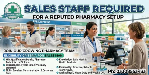 PHARMACY STAFF (SALESMAN) REQURIED