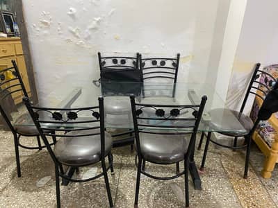 Tempered Glass Dining Table and Six chairs for Sale