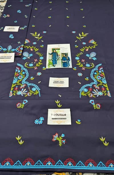 Unstitched Lawn Suit Navy Blue Floral 2026 Summer