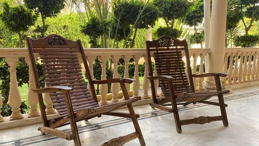 Premium Solid Wood Folding Relax Chairs Pair | Slightly Damaged