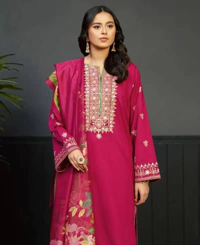 Pink Embroidered 3-Piece Dhanak Suit for Women