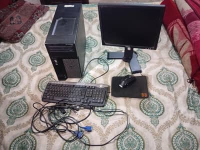 PC casing with all components CPU, monitor, keyboard, mouse, mousepad