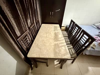 Premium 6 Seater Marble Dining Table Set - Solid Wood