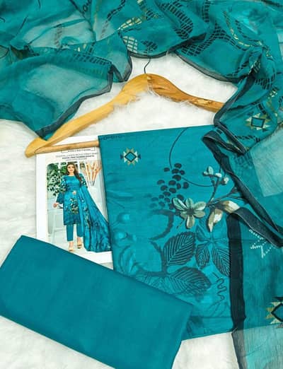 Turquoise 3-Piece Lawn Suit with Bamber Dupatta