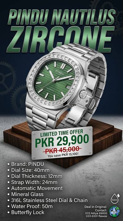Pindu nautilus zircone automatic watch PKR