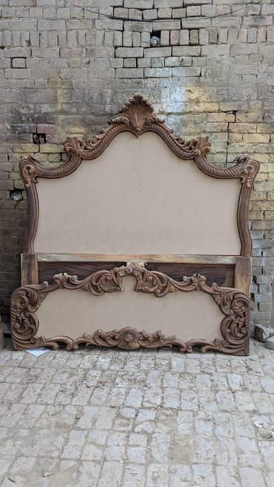 Luxury Carved Wooden Bed Set with Frame & 3 Side Tables