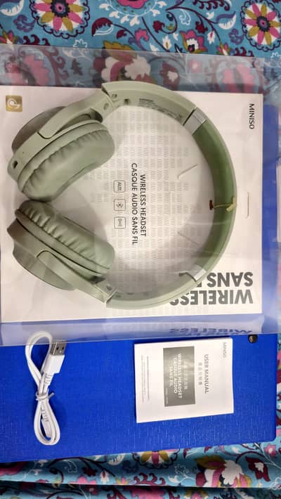 Miniso TM-053 CD Patterned Headphones – Muted Green - Barely used