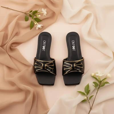 Luxury Black Bow Ladies Slippers
