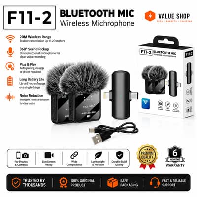F11-2 3-in-1 Wireless Dual Microphone | Best Wireless Mic in Pakistan.