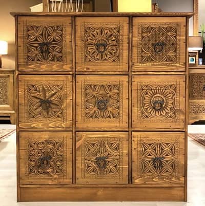 Authentic Hand-Carved Swati Wooden Cabinet