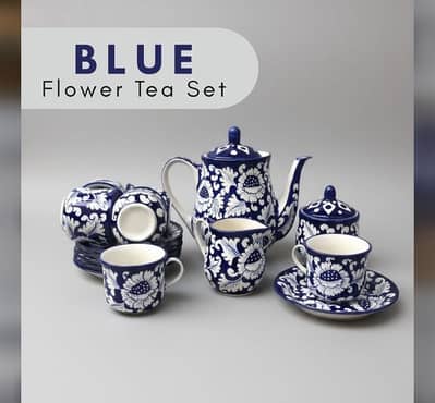 Blue pottery tea set