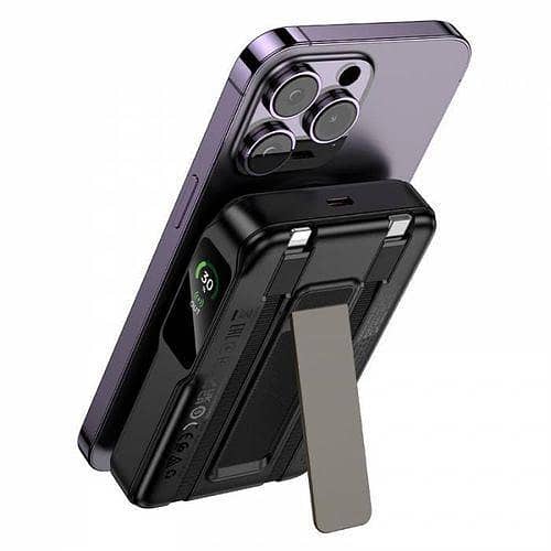 Hoco Q48 Power Bank 4in1 20W 10000mAh Powerbank Portable Battery Charger,Magnetic Wireless Power Bank with 2 Built in Cables, LED Display Battery Pack
