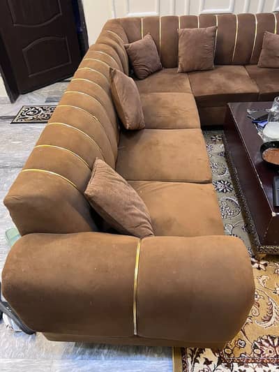 Dark Brown L Shaped Sofa With cushions