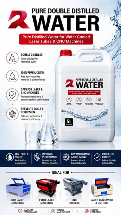 double Distilled Water for Lasers and Watercooled CNC Spindles 5 LTRS