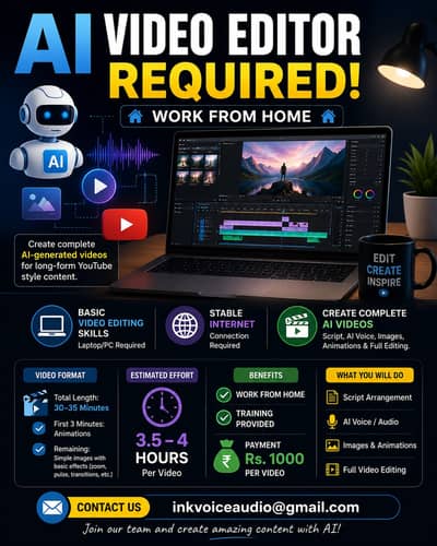 AI Video Editor Required – Work From Home (Open postions : 10)