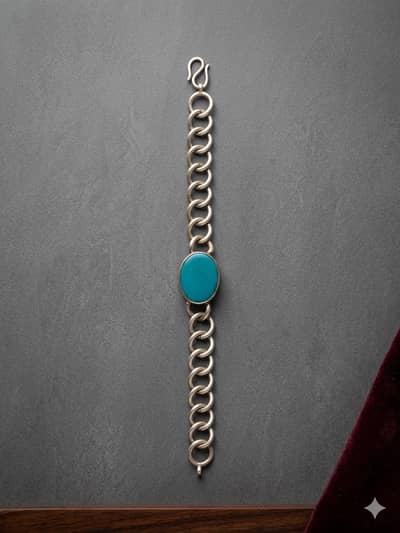 6 Tola Silver Bracelet - Salman Khan Style With Blue Firoza