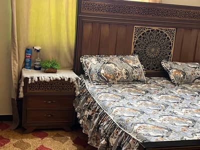 King size bed with side table and mattres  emergency gency sale