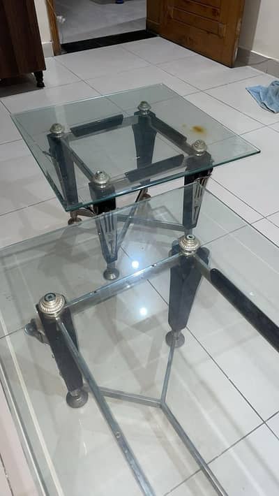 Modern 2-Piece Glass  Table Set (Center + Side Table)