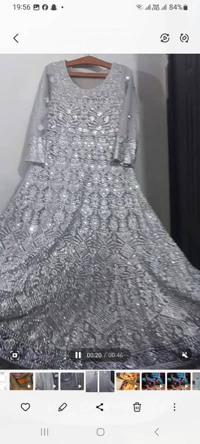 Grey blue tail macxi heavy embroidery  ( with Jewellery)