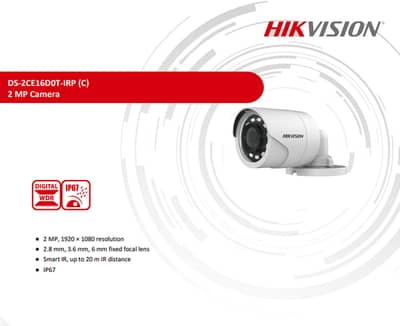 Hikvision DS-2CE16D0T-IRP 2MP Turbo HD CCTV Camera New + Long Wire