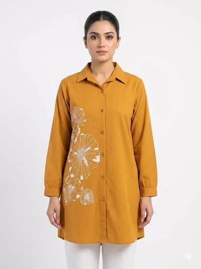 Mustard Embroidered Lawn Shirt Medium