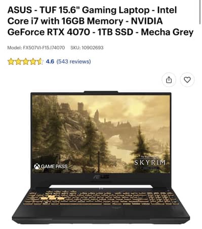 Asus Tuf gaming F15 FX507VI 15.6” FHD 144Hz i7- 13620 H