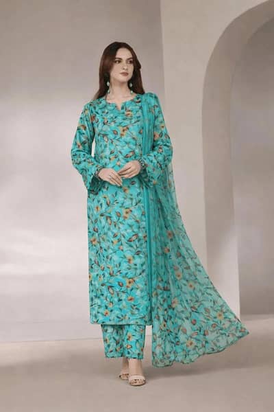Tiffany Floral Printed Kurta Pajama Set Turquoise