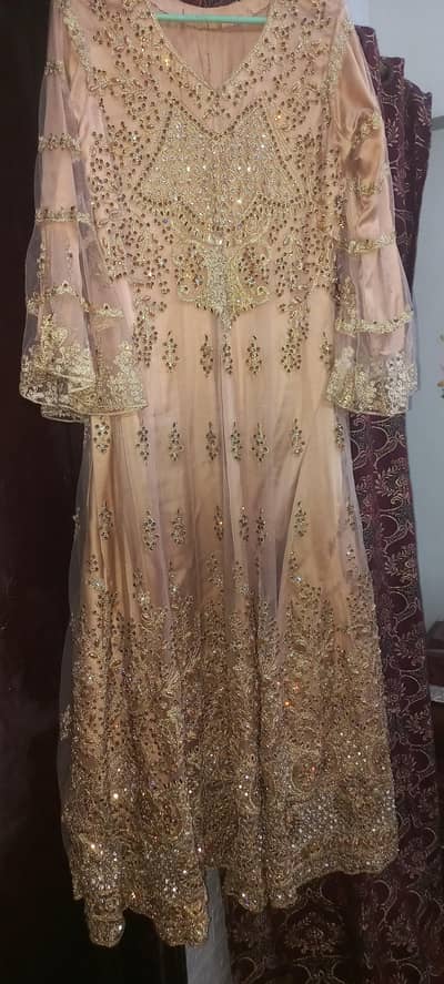 peach macxi heavy embroidery stone work umbrella sleeves