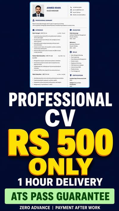 ATS CV Resume Rs 500 - 1 Hour Delivery Faisalabad