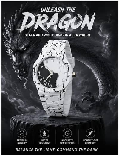 Black And White Dragon Aura Watch For Men| Stylish Quartz Wrist Watch
