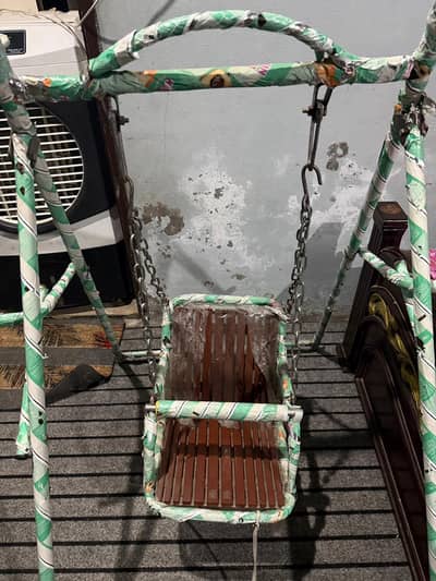 Outdoor/Indoor Jhoola Swing with Metal Frame and Wooden Seat