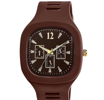 men brown silicon watch with chronogph  &  day display