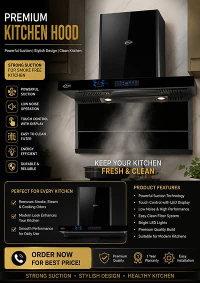 Premium Kitchen Hood | Powerful Suction & Stylish Design