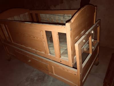 Adjustable Wooden Baby Cot with Mattress & Bottom Storage