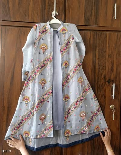 Elegant Khaadi Net Embroidered Jacket Suit with Silk Inner