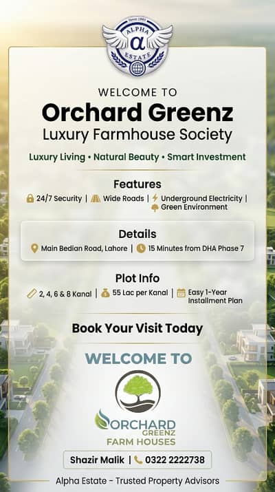 Orchard Greenz Luxury Farmhouse Society Prime Location On Main Bedian Road, Lahore