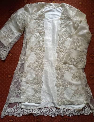 White formal net dress 3 PC (ready to wear)