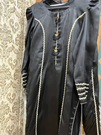 Elegant Black Silk 2-Piece Suit with Gold Gota Work