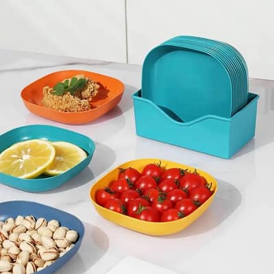 Stackable Square Snack Plates for Home & Party Use