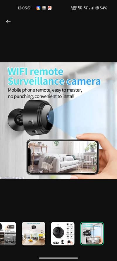 Mini Black WiFi Remote Camera for Home Office with Remote Control