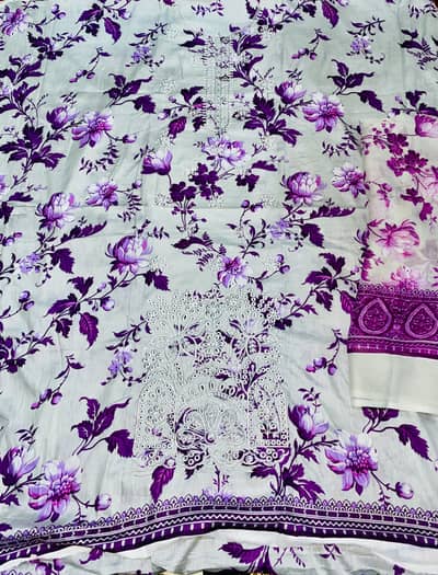 3Pc Lawn | Sequins Embroidery Shirt | Trouser and chiffon dupatta