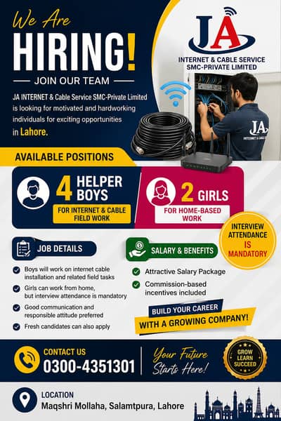 Job offer | Helper Boys & Home-Based Girls Required | Hiring in Lahore
