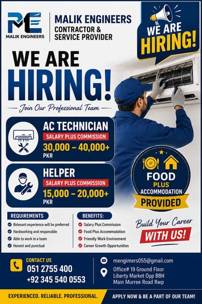 AC Technician & Helper Required | Urgent Hiring | Male Job | Jobs