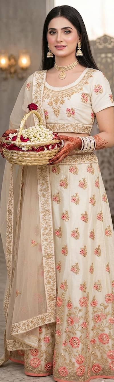 Designer Off-White Organza Lehenga