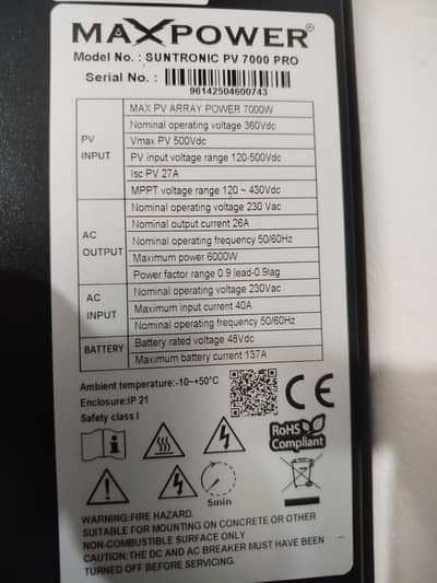 6kw suntronic max power hybrid used only 6 months