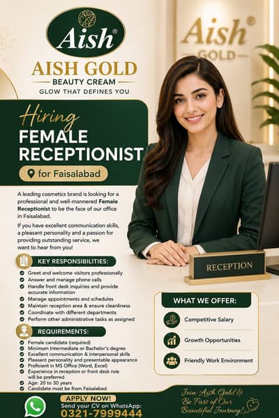 Female Receptionist Required