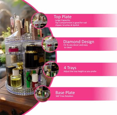 360 Degree Makeup Organizer – Large Capacity Cosmetic Storage Box