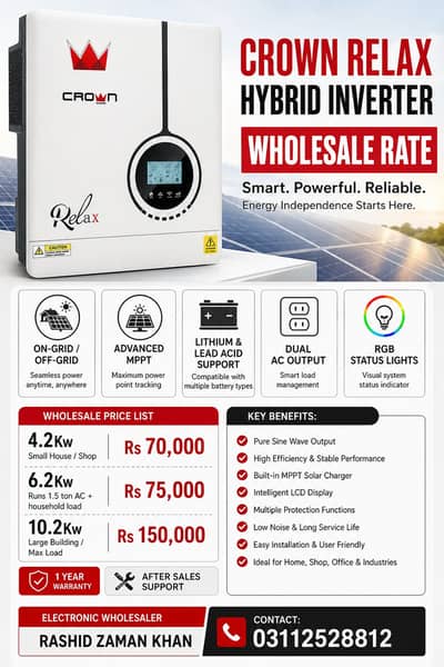 Crown Hybrid Solar Inverter 4.2KW 6.2KW 10.2KW Available | MPPT | WiFi