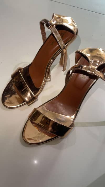 Elegant Metallic Gold Ankle-Strap Party Wear Heels
